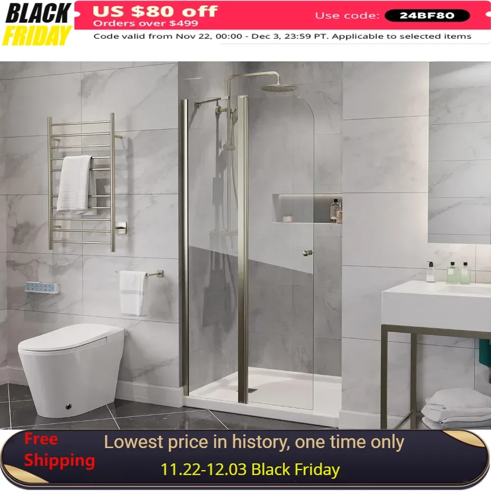 

Shower Door, 72-inch X 33.5-inch, Frameless Swivel Showers Doors, Non-Resistance Hinges, Flip-Fit, Bathroom Shower Door