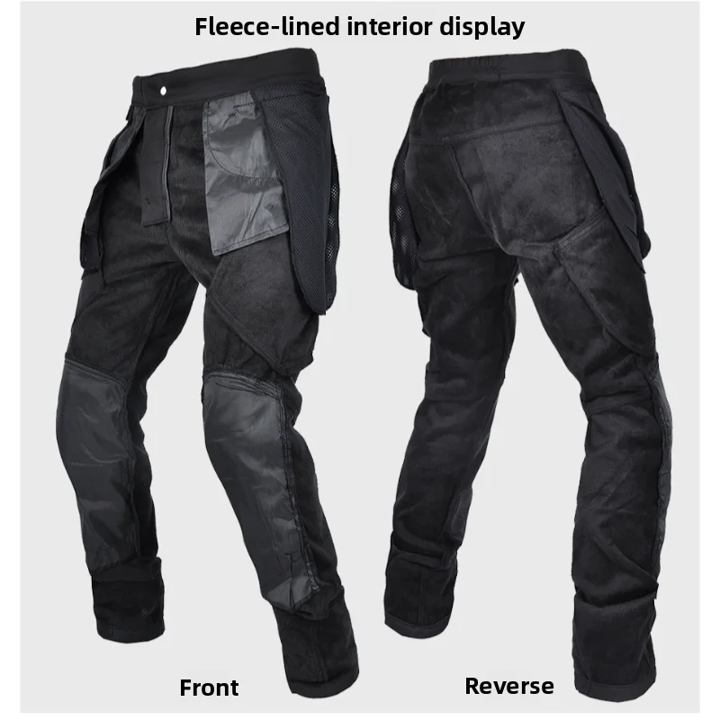 

2026 Fashion Men Windproof Waterproof Moto Pants Fleece Warm High Waist Cuffed Anti Fall Silicone Safety Biker Riding Trousers
