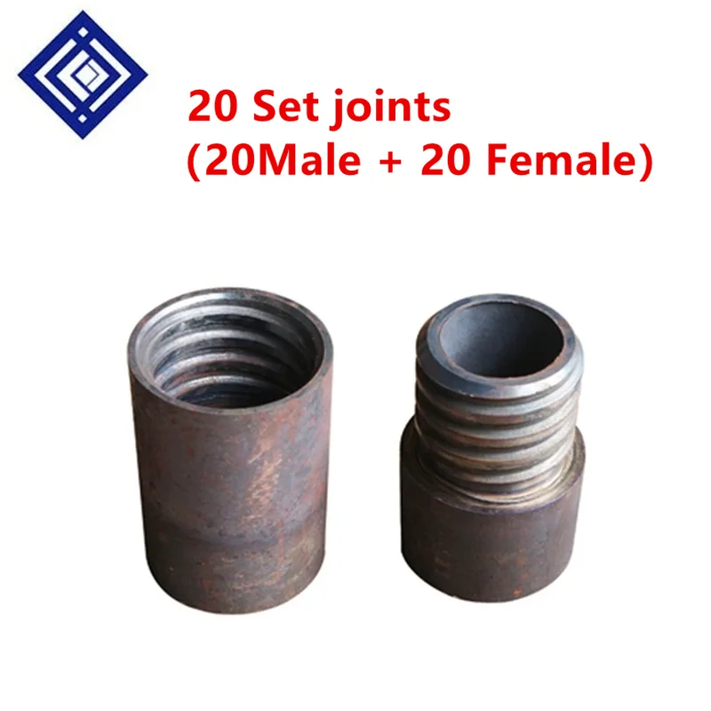 20 Sets Drill Pipe Joint Taper Thread Joints Spiral Drill Stem Joint of Water Well Drilling Machine Accessories