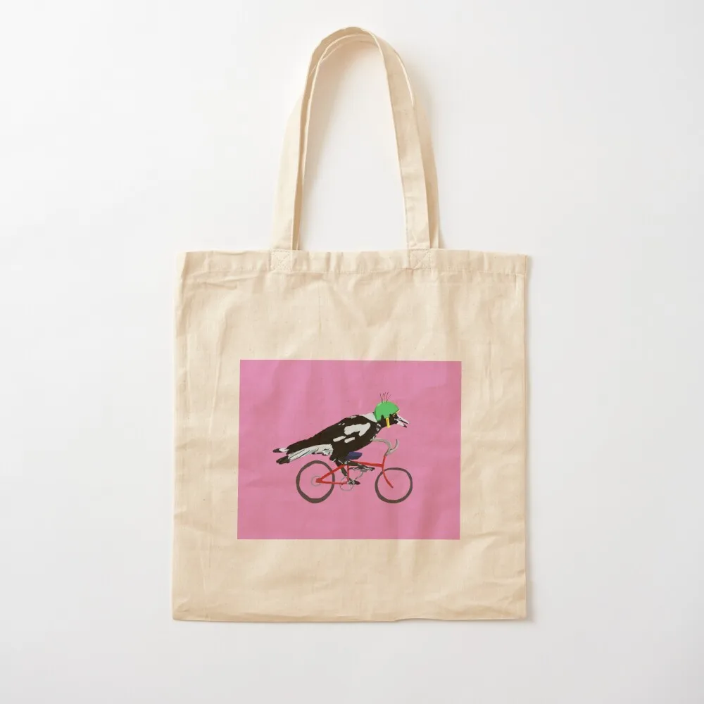 Magpie on Bike Swoop (in Pink) Tote Bag tote bag custom Women's handbag shopping trolley bag tote men