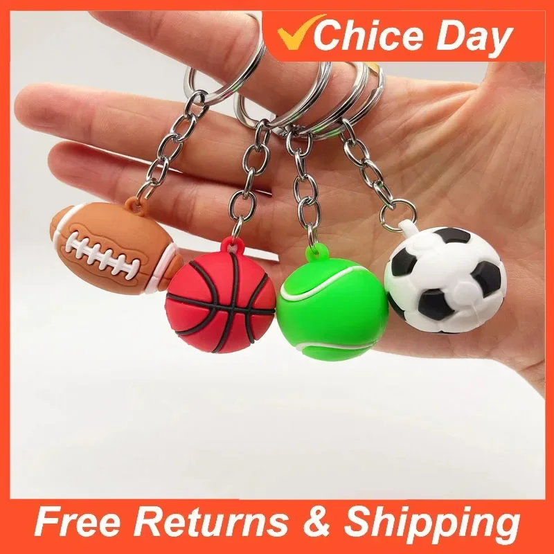 Football Basketball Tennis Rugby Keychain Mini Key Ring 3cm Simulation Pvc Creative Bag Backpack Pendant Car Gift Amagi