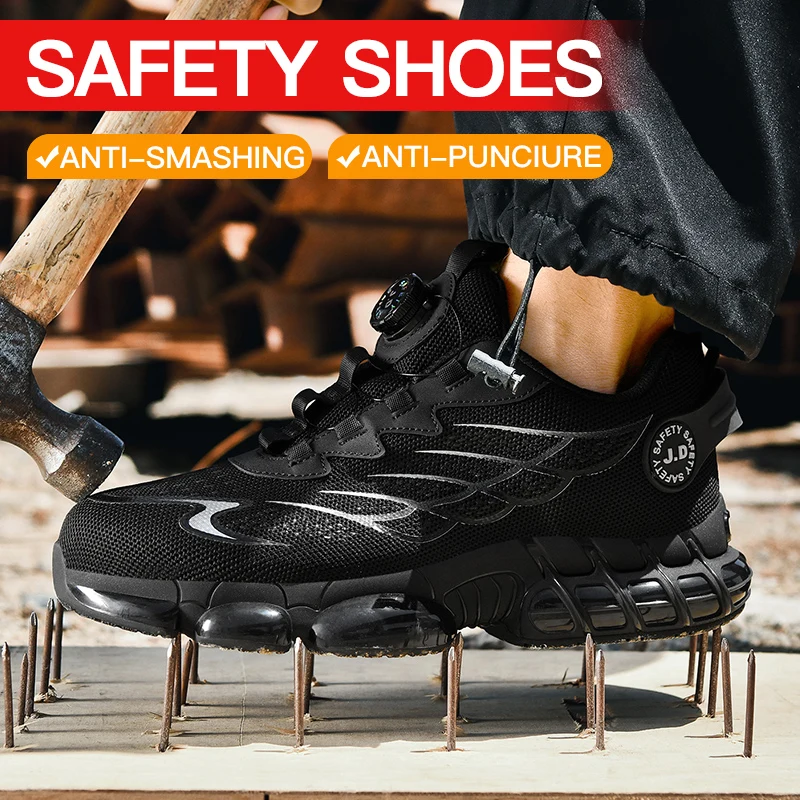 

Men's Safety Work Shoes Anti-Smash Anti-Punciure High-Quality Mining Boots Rotating Button Steel Toe Work Footwear for Women