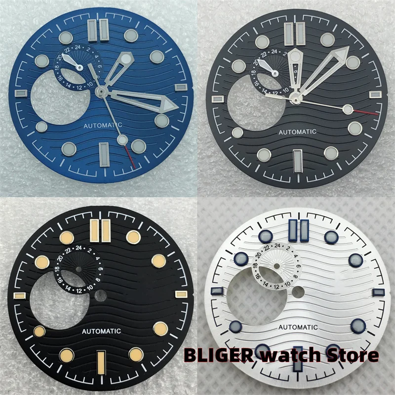 BLIGER 30.8mm Black/White/Blue Water Ripple Skeleton Dial and Hands for NH39 Movement Mechanical Watch Accessories