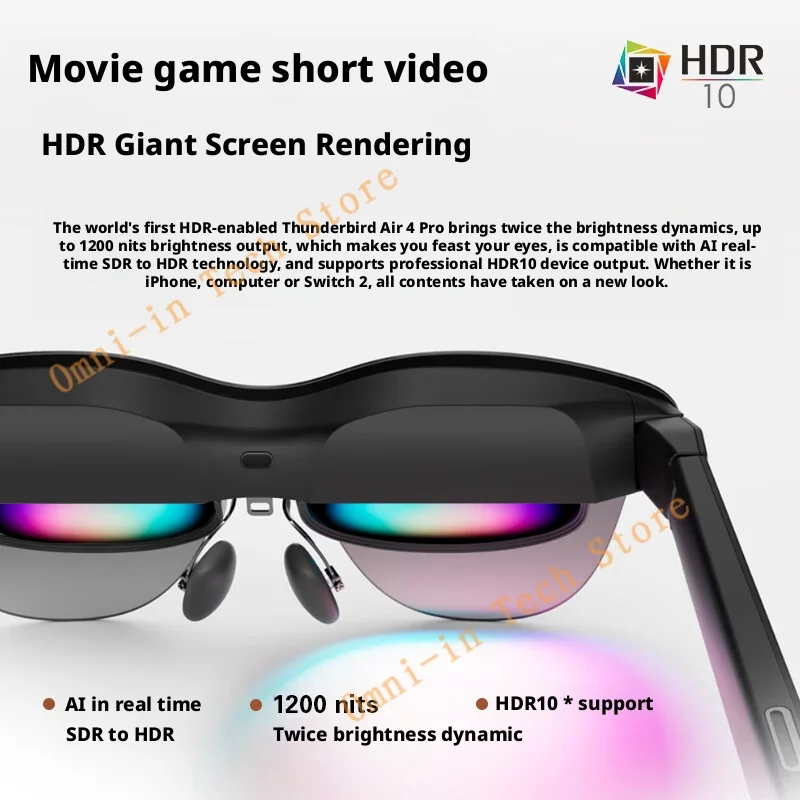 Gafas AR inteligentes RayNeo Air 4 Pro, brillo de 1200 Nits, visualización HD de 135 pulgadas, 4 parlantes, audio inmersivo, HDR10