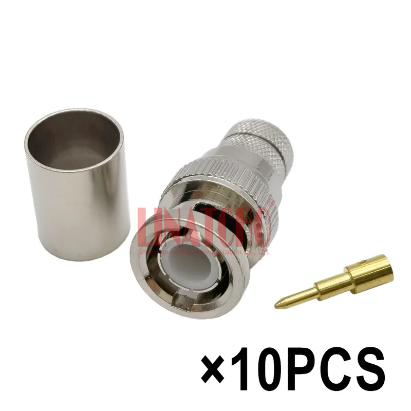 

10PCS Brass Q9 RF RG213 RG8U LMR400 RG214 50-7 Crimp BNC Male Plug Type Coaxial Cable Connector