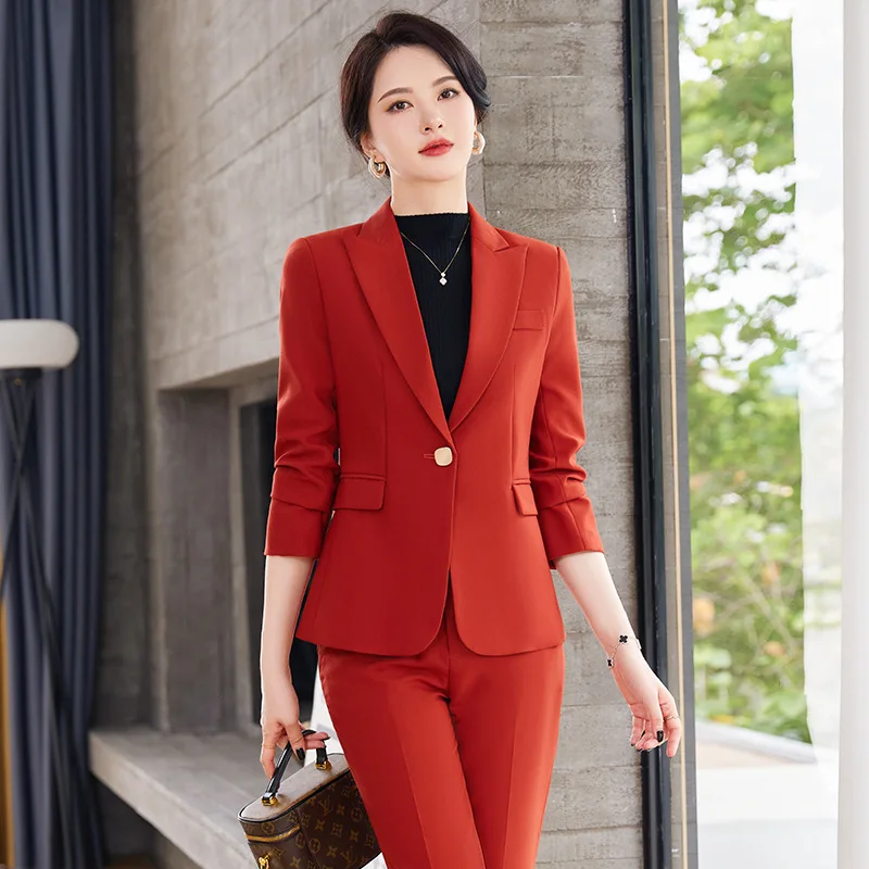 2023 Red Suit Jacket Women's Autumn Clothing New Business Suit Elegant Business Suit Suit Fashion Work Clothes Wholesale