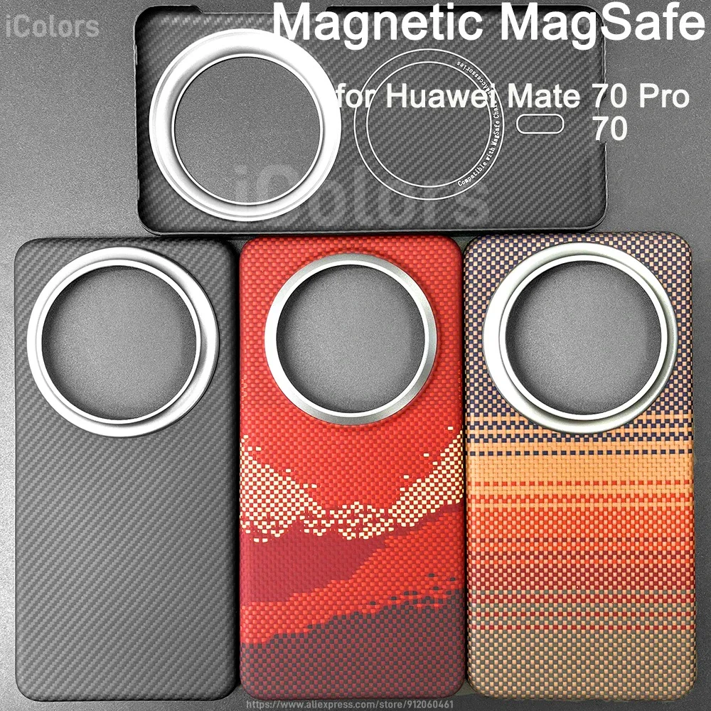 

Магнитный чехол из арамидного волокна для Huawei Mate 70 Pro, встроенный прочный чехол Magsafe из углеродного волокна Mate 70 Pro