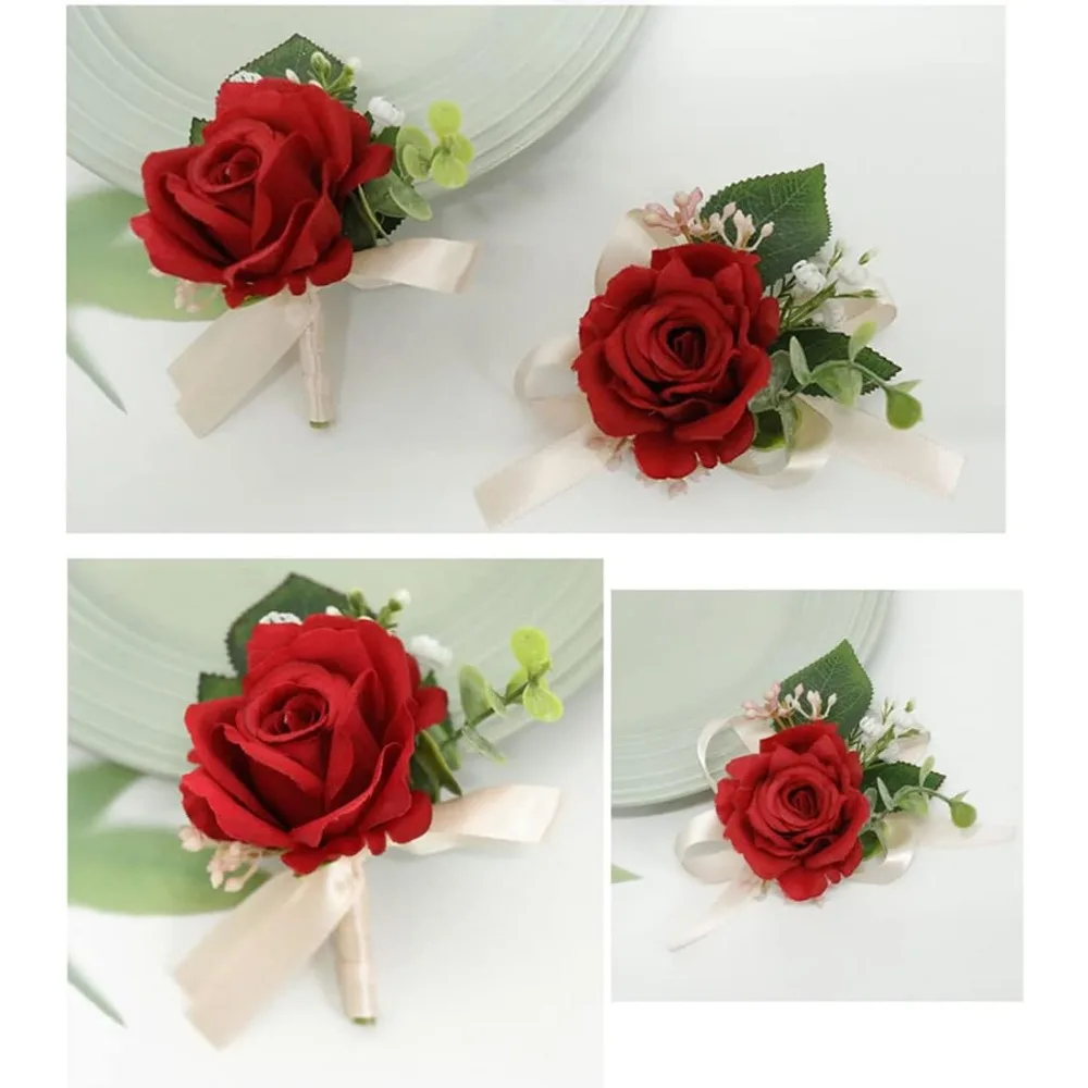Zestaw korsarz na nadgarstek i butonierka sztuczne róże kwiaty akcesoria dla pana młodego panny młodej drużby druhen na wesele studniówkę