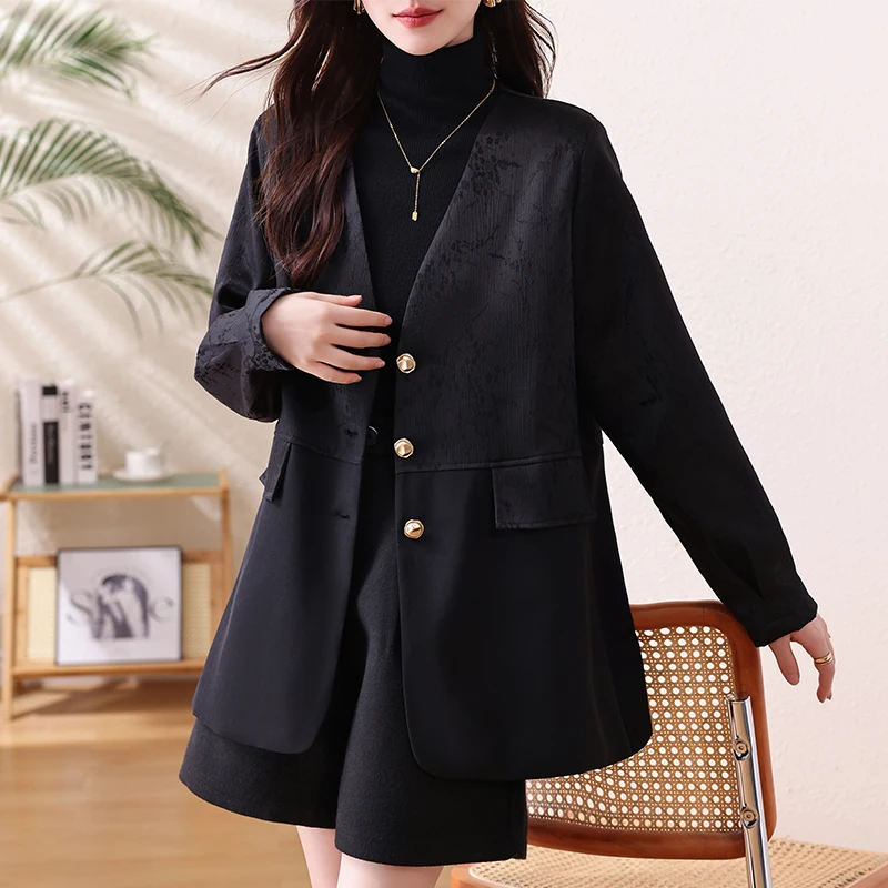 

Ladies Loose Fit Autumn Winter Plaid irt Jaet Large Size Lazy Sle Slimming Outerwear Commute Sle Regular Length