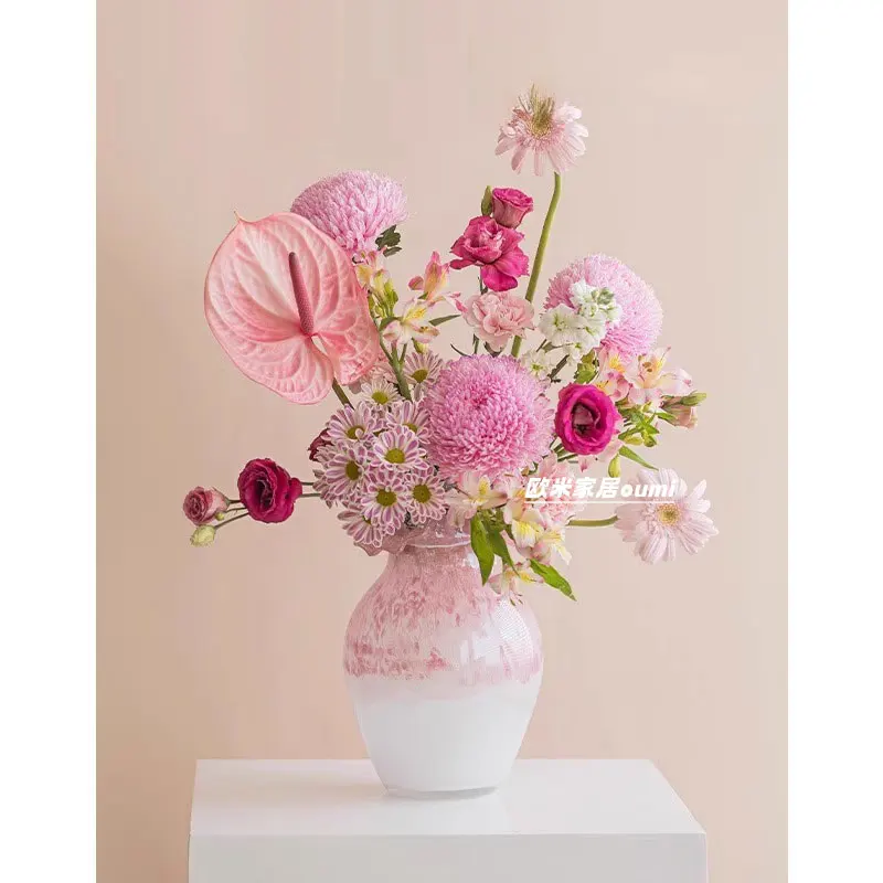 

Dopamine glazed vase pink gradual change retro Fenton high sense art flower arrangement living room bedroom ornament