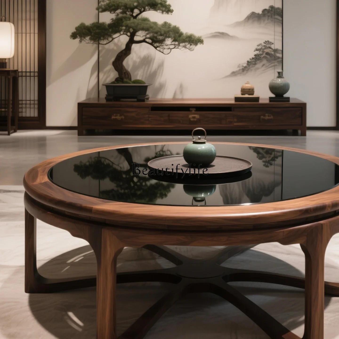 

yj21 New Chinese-style North American black walnut coffee table Modern simple small apartment tea table