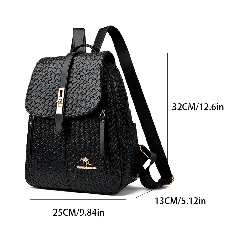 Luxury Women Leather Backpacks for Girls Sac A Dos Casual Daypack Black Vintage Backpack School Bags for Girls Mochila Rucksack