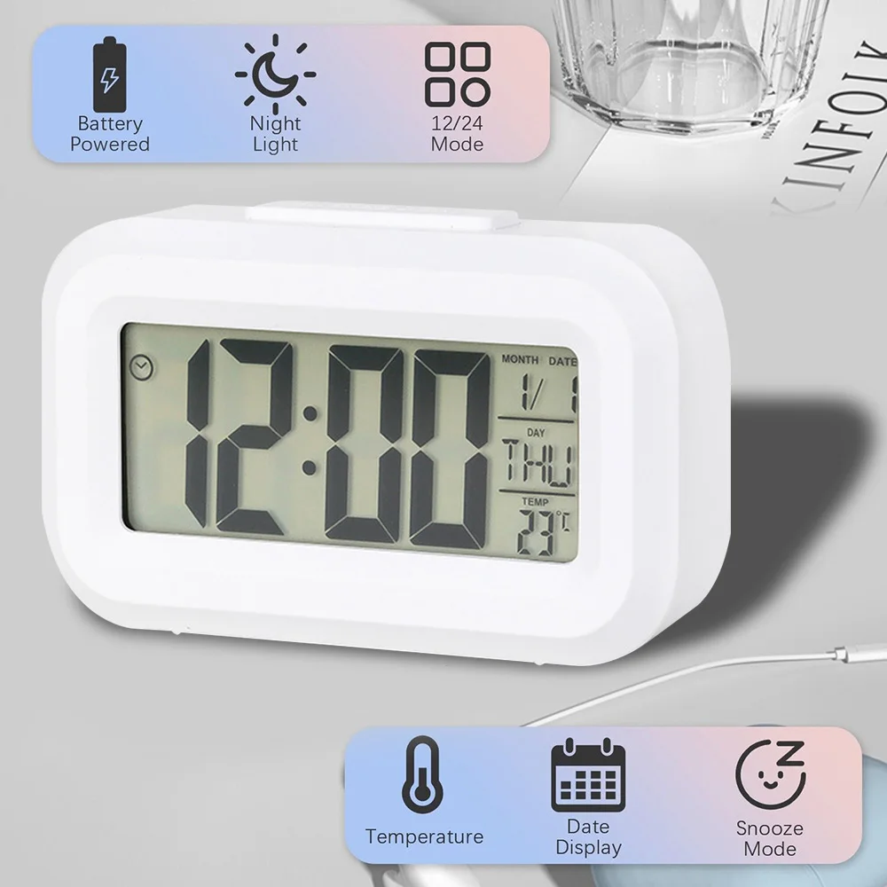 LED Digital Alarm Clock Electronic Digital Alarm Desktop Clock 12/24 Mode Date Temperature display for Home Bedrooms Desk Clocks