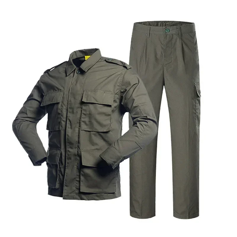 BDU Camouflage Suit Jacket+Pants Sets for Men's Wear-resistant Outdoor Training Hiking Green ACU Tactical Uniform