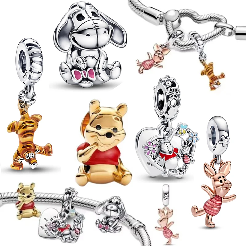 MINISO Disney Winnie the Pooh Tiger Piglet Birthday Charm Fit Pantaro Bracelet DIY Women Exquisite High Quality Jewellery Gift