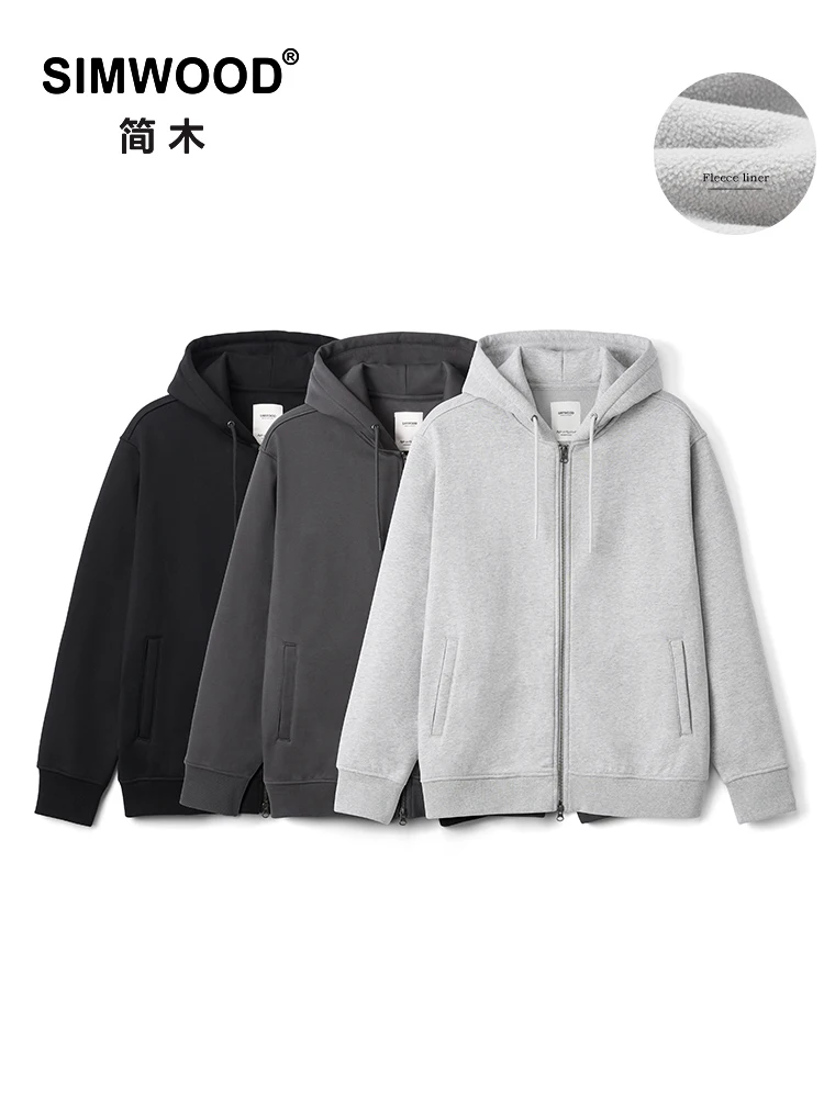 SIMWOOD 2024 Autumn Winter New Oversize 400gsm Warm Fleece Liner Zip-up Hoodies Men  Active Athletic Workout Sweatshirts Jackets