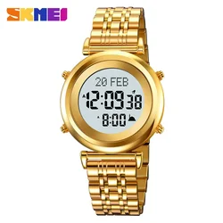 SKMEI-reloj Digital musulmán Azan para hombre, pulsera de acero resistente al agua con luz trasera, Hijri islámico, oración, Qibla, brújula, despertador, 2139