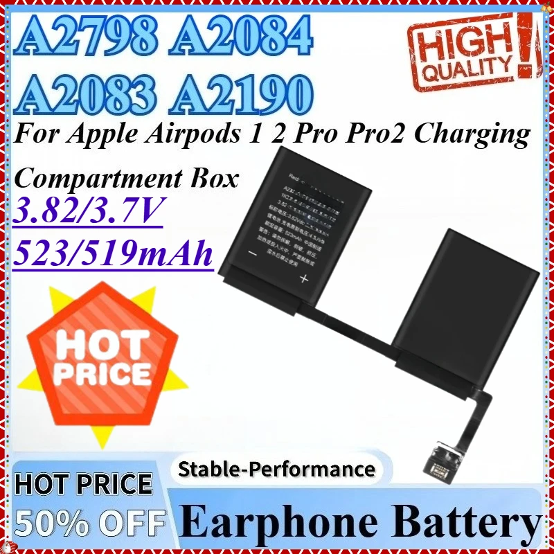 

3.82/3.7V 523/519mAh A2190 A2798 A2083 A2084 Earphone Battery For Apple Airpods Pro2 1 2 Pro Charging Compartment Box