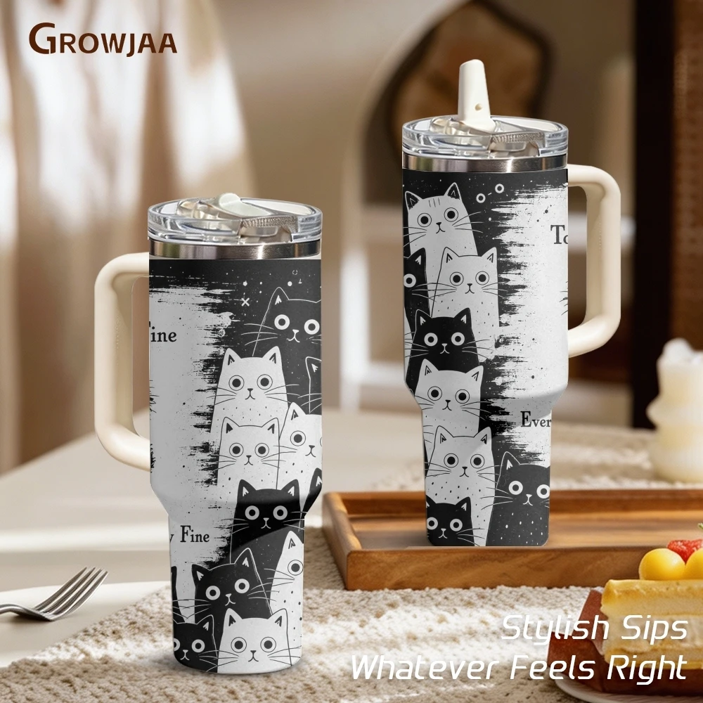 Everything Is Fine Cats Vacuum Flasks 40oz 3rd Gen Vacuum Insulated Stainless Steel Tumbler Cup With Handle Straw Lid For Gifts