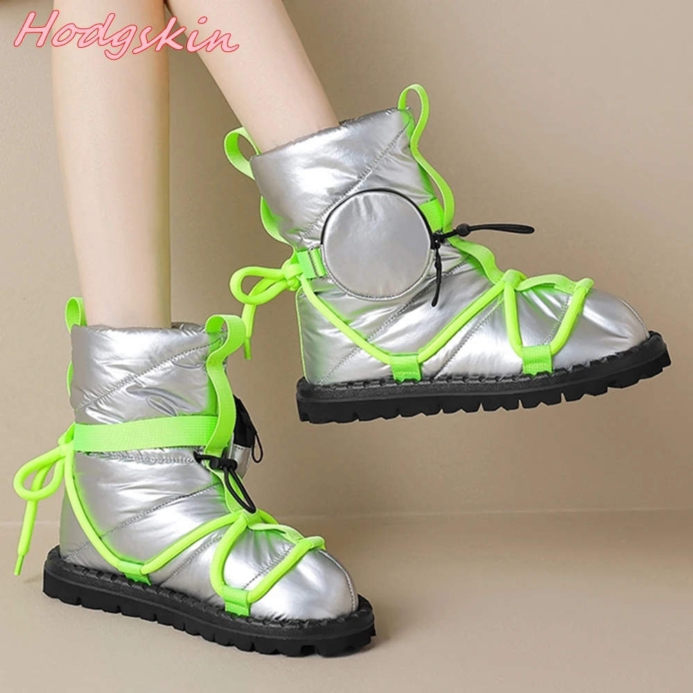 

Colorful Cross Tied Women Boots Winter Round Toe Bag Decoration Flat with Short Boots 2024 Fashion Leisure Snow Cotton Boots