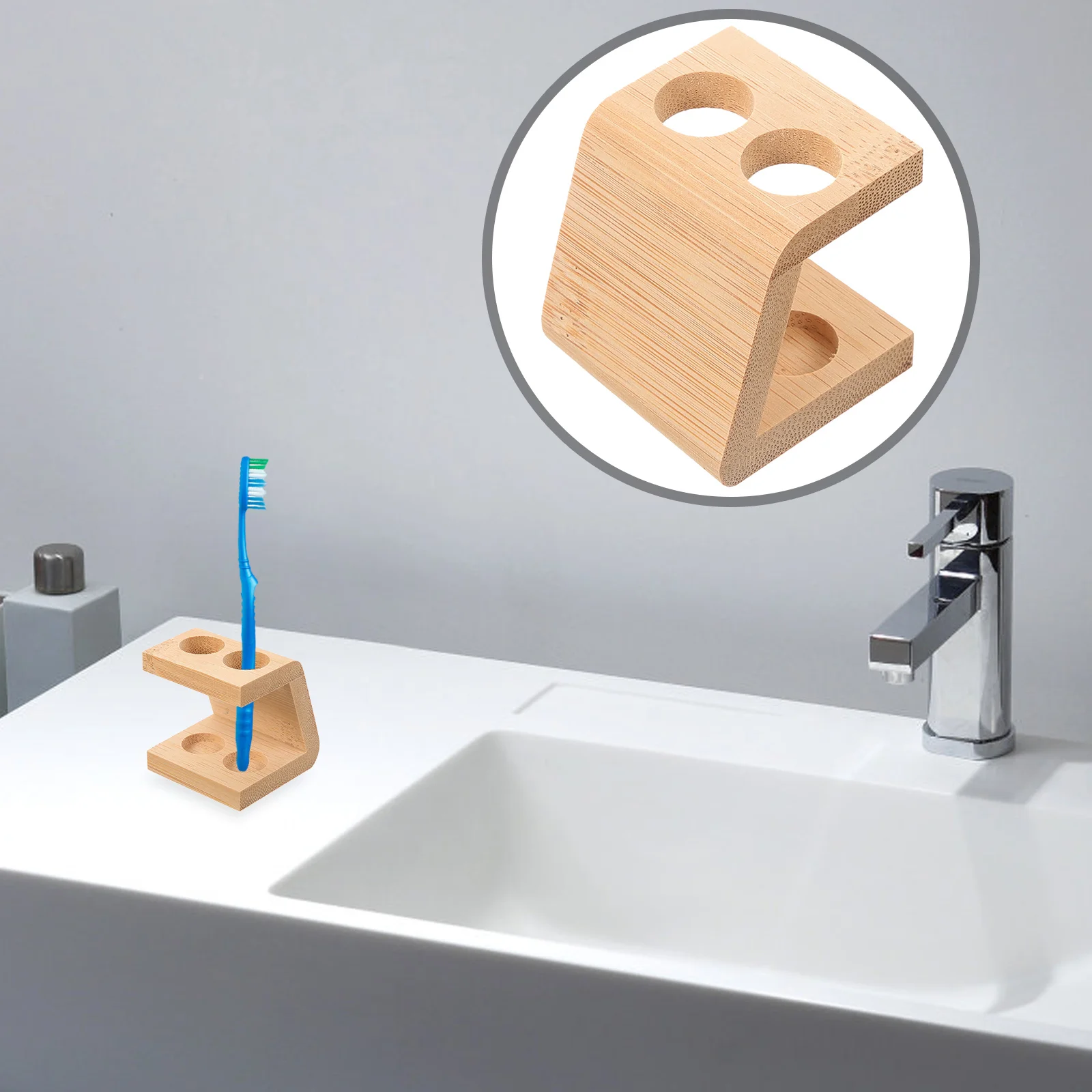 

Bamboo Toothbrush Holder 4 Holes Desktop Base Toothpaste Pen Bathroom Counter ganizer Storage Stand Sturdy