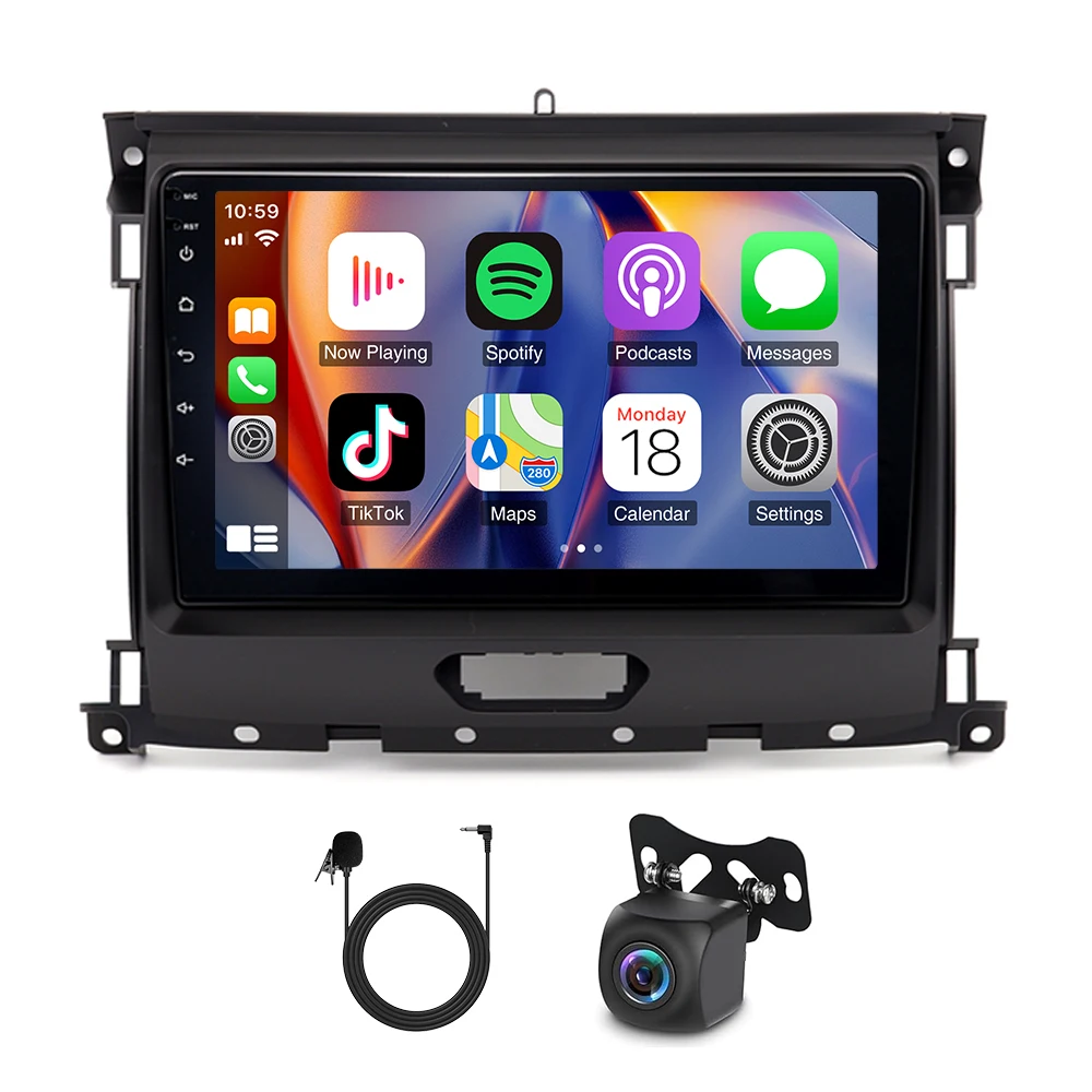 car navigation 9-inch For 2016-2019 Ford Ranger Android 15 fit for CarPlay + Android Auto / 2 + 64G + AHD camera + microphone