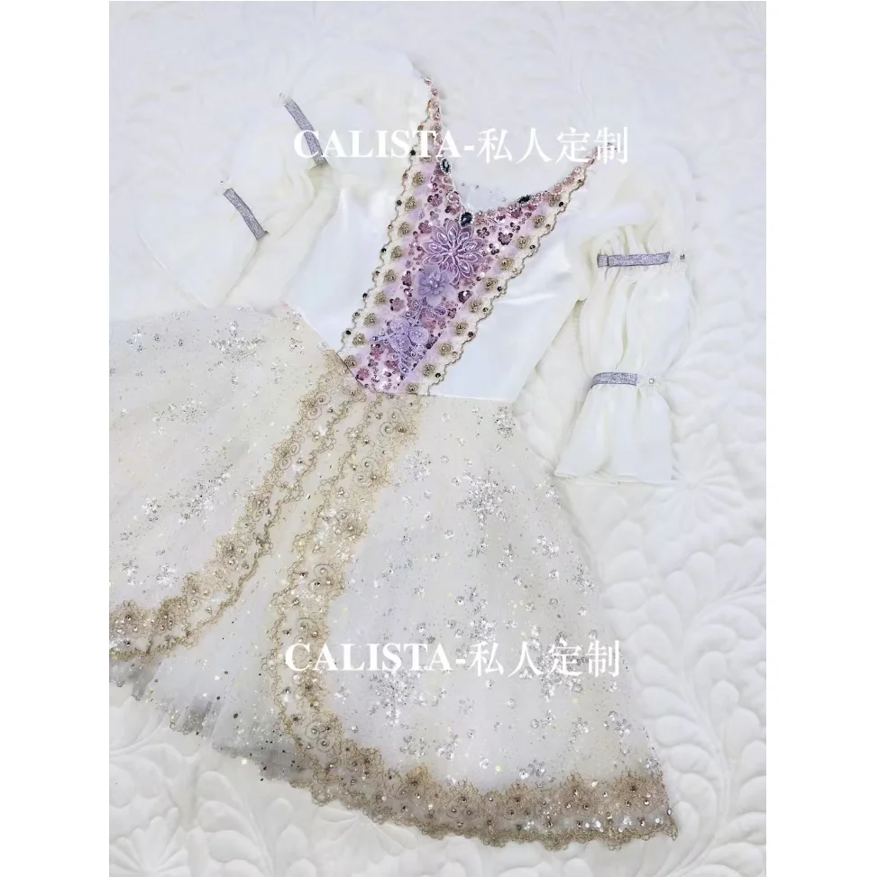 

Korean solo dance variation tutu Private custom Champagne beige apricot shiny diamond long skirt