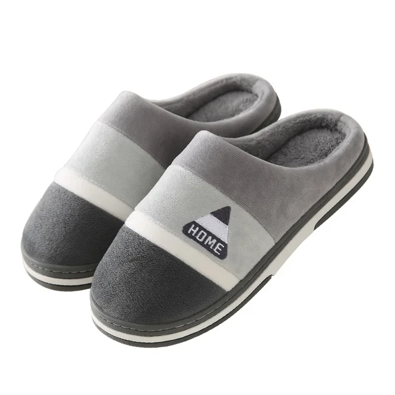 Classic Men Slippers Winter Warm Cotton Slippers For Men Home Wear-Resistant Stripe Non-slip Indoor Slides Couple Women Shoes