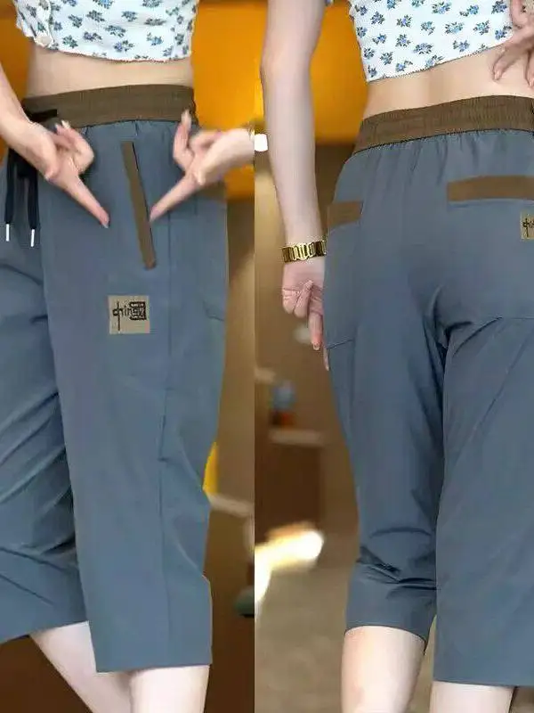 

Мужские брюки 7/8 длины из ледяного шелка, быстросохнущие, прямого кроя, повседневные шорты, спортивные, легкие, из полиэфирного волокна, со средней талией, с декоративной молнией