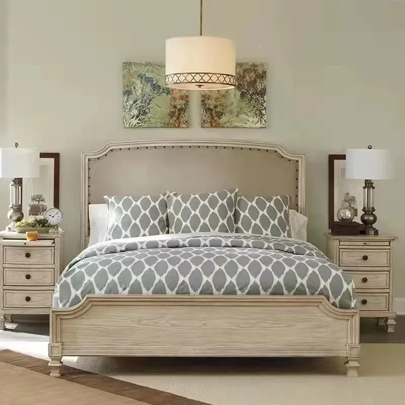American country solid wood double bed master bedroom 1.8 meters oak French retro old 1.5 princess wedding bed