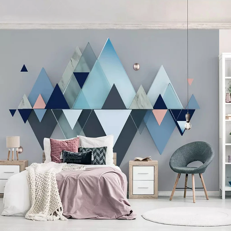 Customized products 3D Stereo Blue Geometric Triangle Mural Wallpaper Modern Living Room Bedroom Home Decor Creative Photo Wall