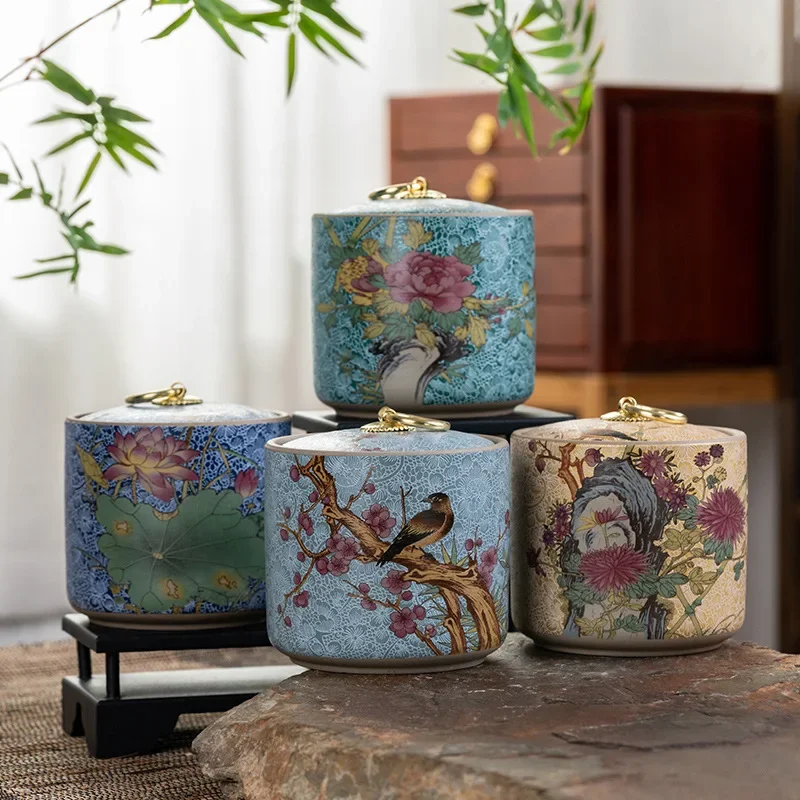 1PCS Ceramic Storage Jar with Lid Modern Living Room Desktop Candy Jar Tea Set Creative Hand-painted Decorative Sealed Tea Jar