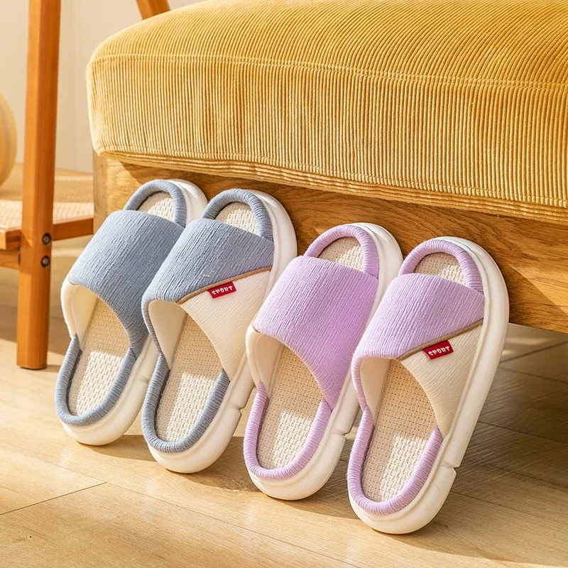 Zapatillas de plataforma de lino para mujer, zapatos informales de diseñador para el hogar, zapatos planos para niñas, calzado de interior elegante para casa Popular a la moda, talla grande