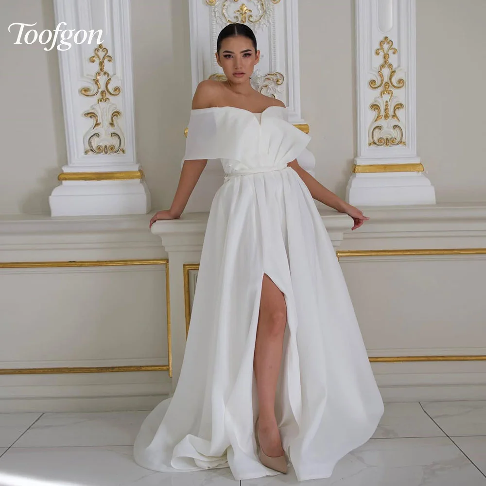

Toofgon Elegant Sweetheart A Line Wedding Dresses Off Shoulder Organza Bride Gown High Slit Backless Boho Bridal Gown Customized