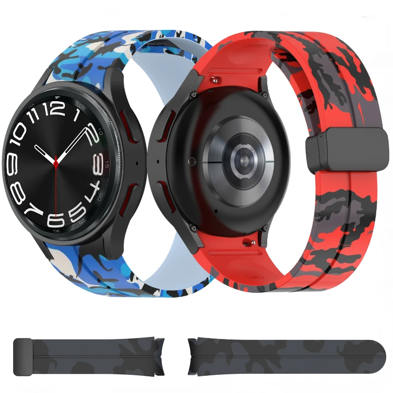 Camo silicone strap For Samsung Galaxy watch 6 5 44mm 40mm 45mm Magnetic suction wristband For Watch 6 4 Classic 47mm 43mm 46mm