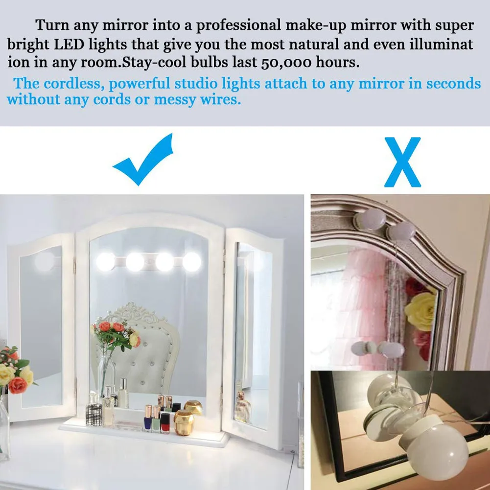 Portable Makeup Lights Cordless Super Bright With 4 LED Bulbs LED Vanity Mirror Light
