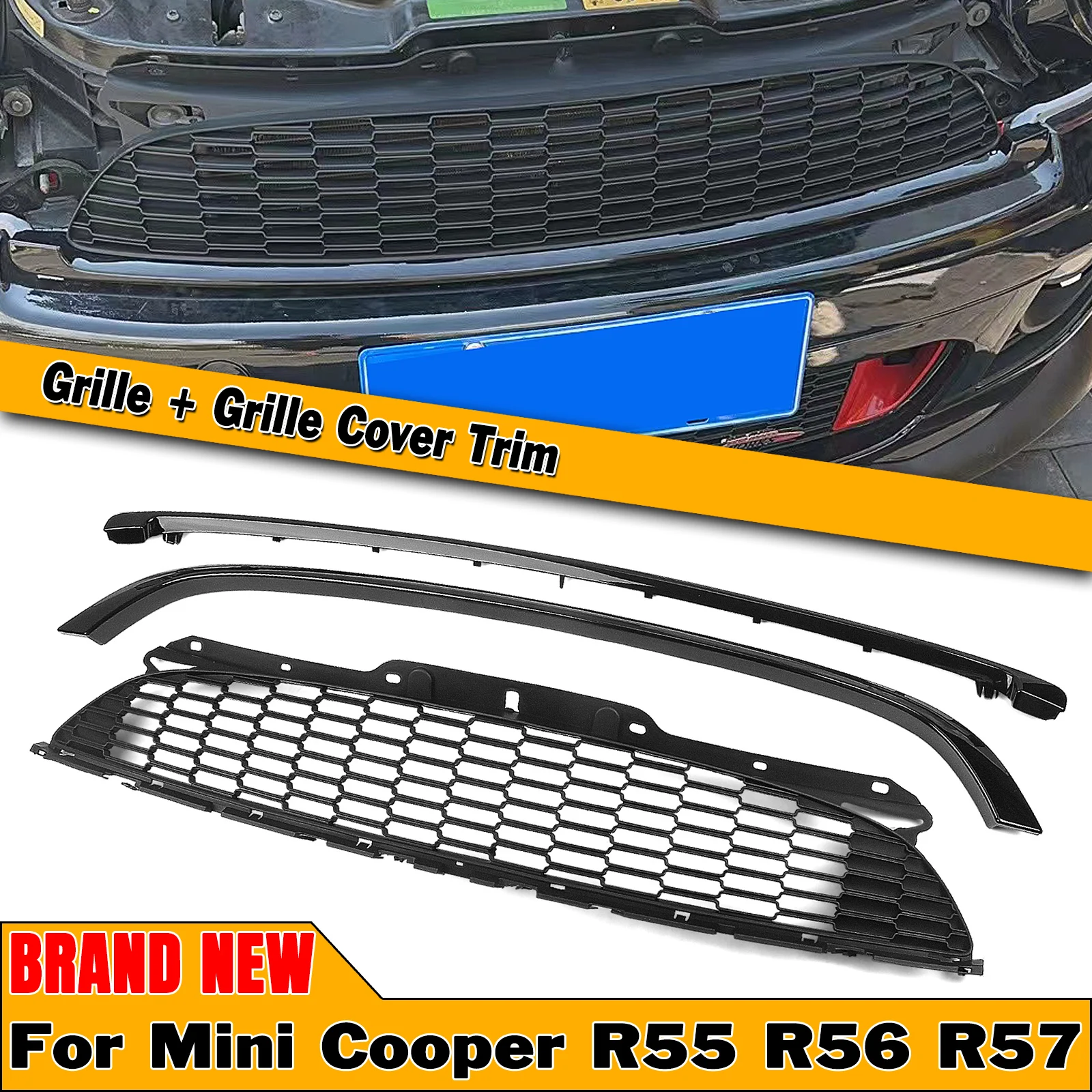 

Car Racing Grills Hood Grille Mesh & Front Bumper Trim Splitter Spoiler Frame Strip For Mini Cooper R55 R56 R57 R58 2007-2015