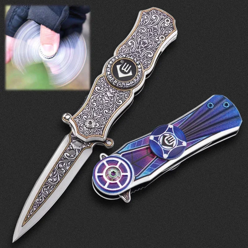 Fingertip rotary Knife Outdoor Tactical Knife Camping Survival Pocket folding blade knife 7Cr13Mov steel handle