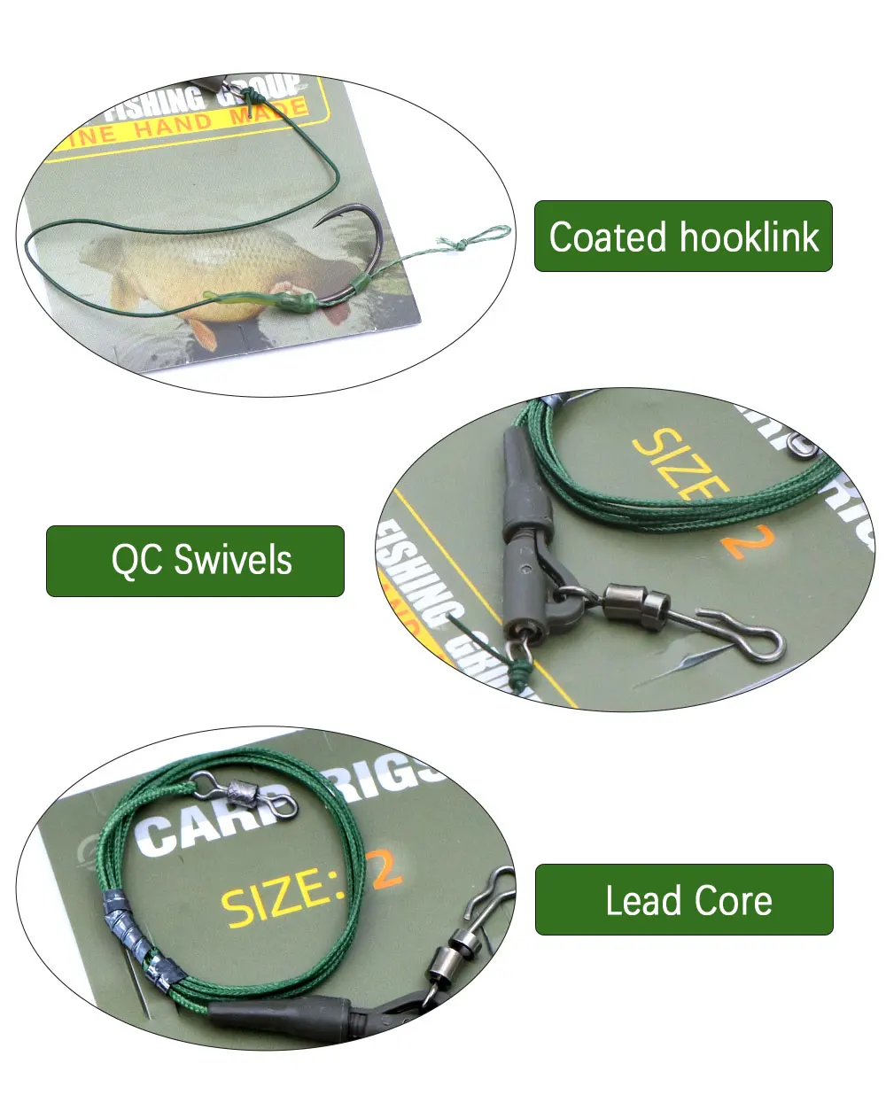 Karpfenangelzubehör: Vorgefertigte Hair-Rig-Köderketten mit beschichtetem Leadcore-Vorfach und scharfen Karpfenhaken für Method Feeder Boilie Angeltechniken – Detail 2