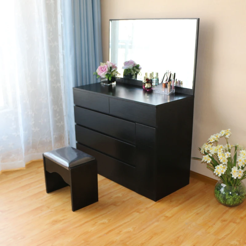 Nordic Women Dresser Eithe Mirror Stool Wood Luxury Makeup Dressing Table Storage Bedroom Black Schminktisch Bedroom Furniture