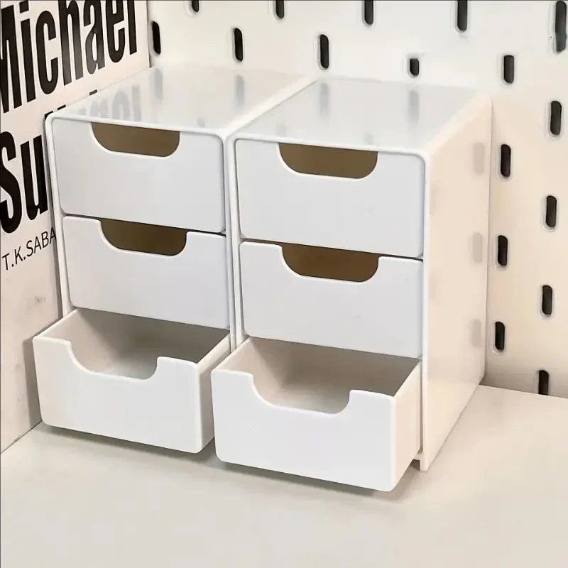 Practical Three Layer Drawer Storage Box Pure White Minimalist Desktop Storage Box Cosmetics Storage Box Stationery Storage Box