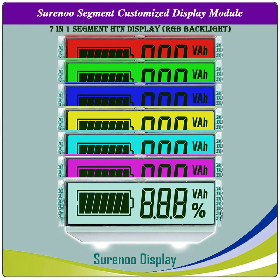 Surenoo Segment ICON LCD Module Display Panel Battery Capacity, Voltage, 888 Digits, Percentage & Time RGB for Coulomb Meter