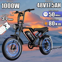 E Bikes 1000W Powerful Motor 48V17.5AH Battery Full Suspension Electric Bikes 20-Inch Fat Fetus All Terrain Electric Bicycle