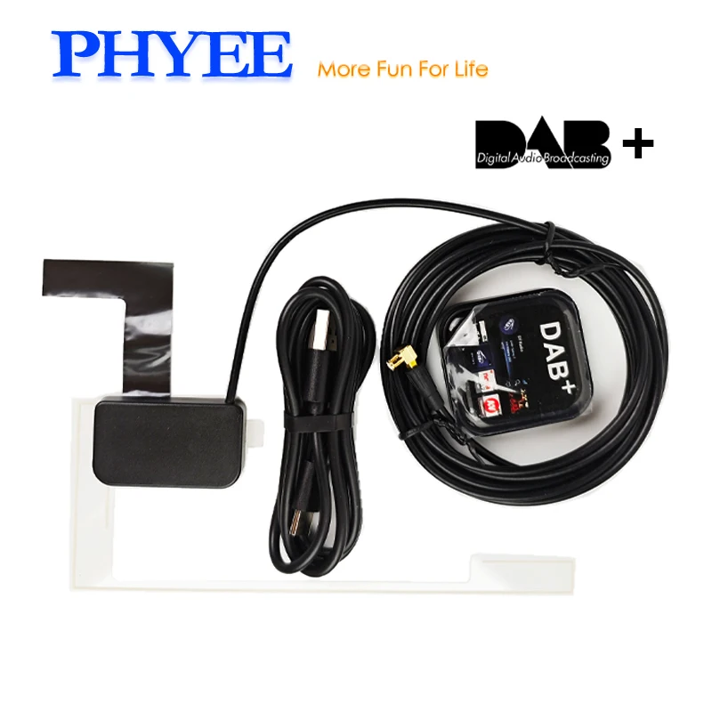 

PHYEE DAB Plus USB Dongle ​​DAB01, DAB+ Digital Audio Broadcasting Receiver with SMB Port Type-C Connector, USB Cable, DAB Ant