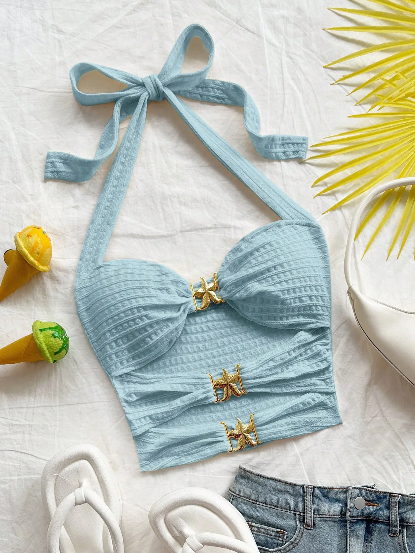 Slimming Pure Desire Style Hollowed-Out Five-Pointed Star Inlaid Versatile Halter Top for Summer image 5