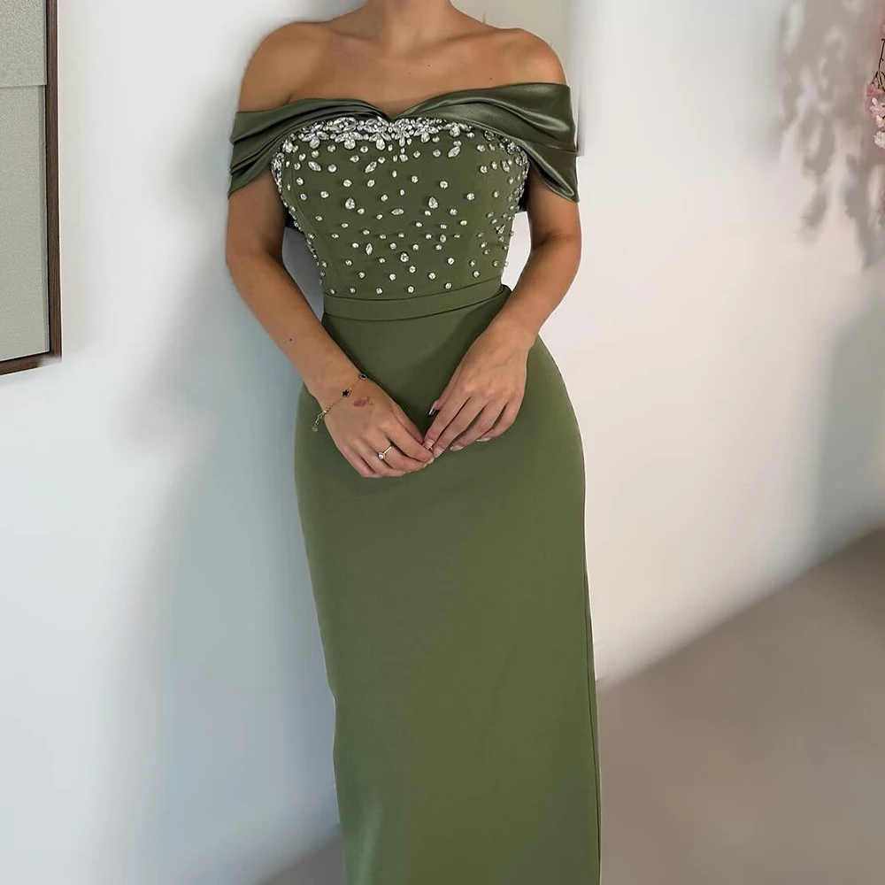 Robe de soirée droite personnalisée, longueur au sol, épaules dénudées, sans manches, robe de bal, dos nu en cristal, à la mode