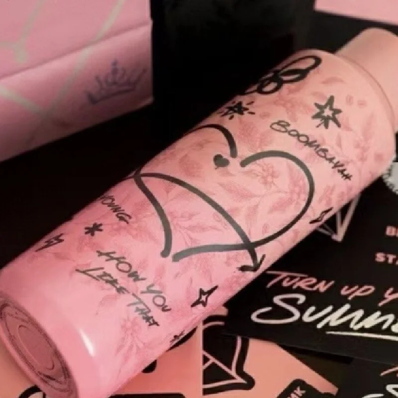 Star Coffee Blackpink Periferal Hitam dan Merah Muda Grafiti Cangkir Terisolasi 304 Baja Tahan Karat Mobil Portabel Cangkir Air Tubuh Lurus