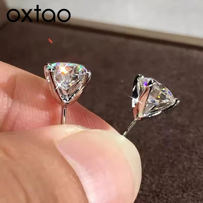 

Серьги-гвоздики OXTAO с муассанитом 6,5 мм, 1 карат, оригинальные, D VVS1, сверкающие, с имитацией бриллианта, для женщин, с четырьмя крапанами, ювелирные изделия