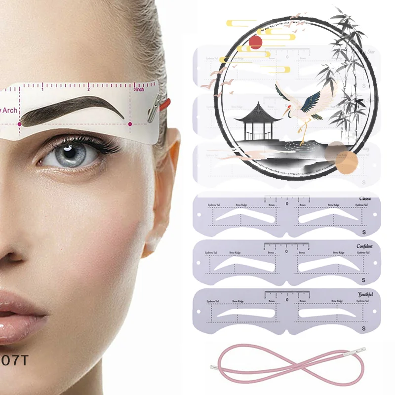 Estêncil de sobrancelha fixável, 6 estilos, modelador de aliciamento, adesivos reutilizáveis, ferramentas de maquiagem para sobrancelha, carimbo cosmético