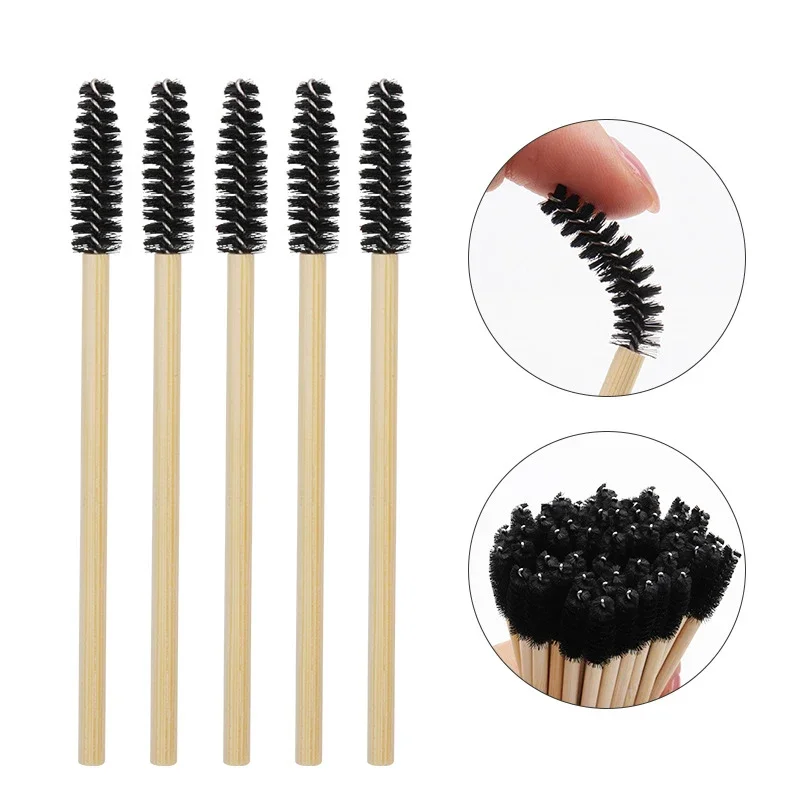 Brosse à cils avec manche en bambou, applicateur de mascara, pinceaux de maquillage, outil d'extension de cils, 50 pièces, 100 pièces